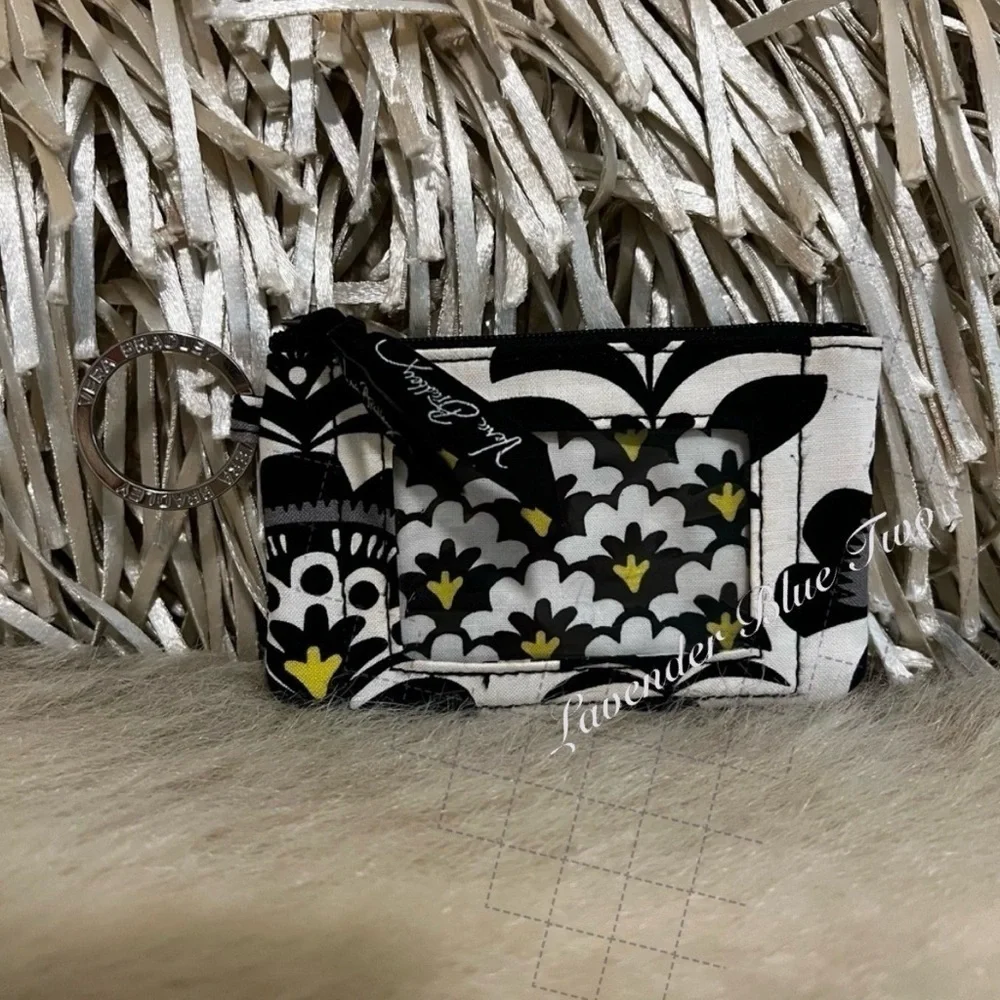 VERA BRADLEY FanFare ID Zip Pouch Keyring Luggage Tag White Black 2014 Silver